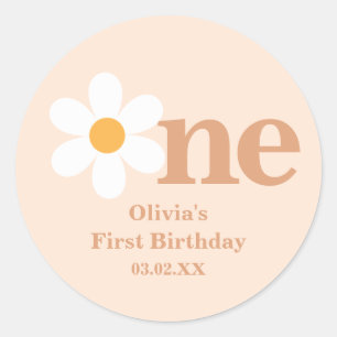 Retro Boho Eine Daisy Erster Geburtstag  Runder Aufkleber