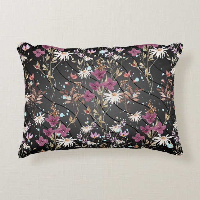Retro Boho Elegante Wildblumen Dekokissen (Vorderseite)