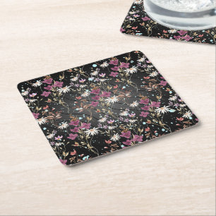 Retro Boho Elegante Wildblumen Rechteckiger Pappuntersetzer
