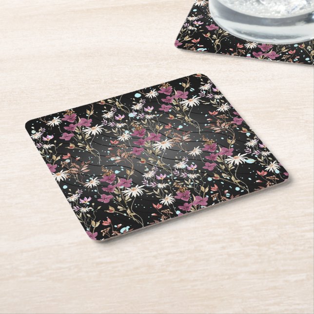 Retro Boho Elegante Wildblumen Rechteckiger Pappuntersetzer (angewinkelt)