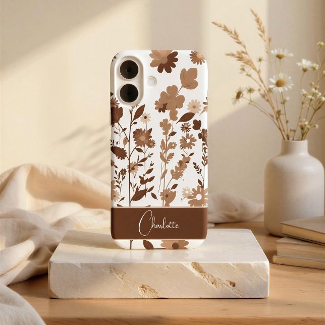 Retro Boho Erdiges Florales Kundennamensschild Case-Mate iPhone Hülle (Von Creator hochgeladen)