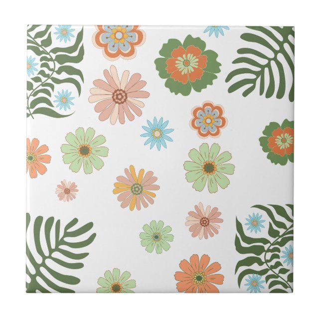 Retro boho farbenfroh florale botanisch stilvoll fliese (Vorderseite)