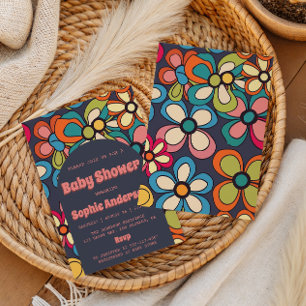 Retro Boho Farbige 70er Blumen Baby Shower Party Einladung