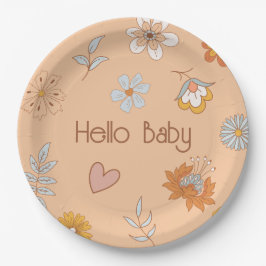 Retro Boho Floral Baby Dusche Hallo Baby Tableware Pappteller