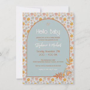 Retro Boho Floral Baby Shower Boy Einladung