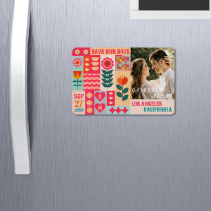 Retro Boho Floral Bold und Bright Save the Date Magnet