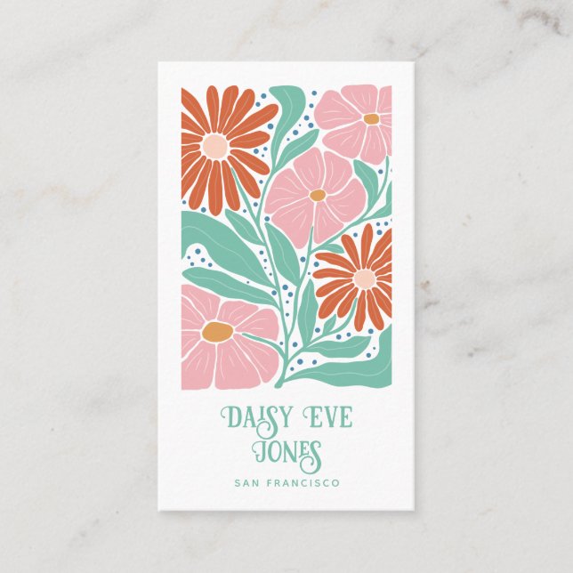 Retro Boho Floral Business Card Visitenkarte (Vorderseite)