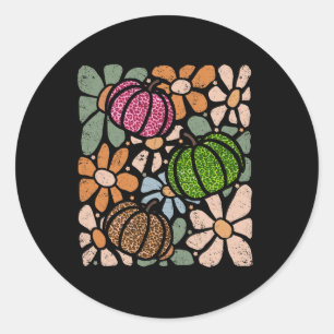 Retro Boho Floral Fall Pumpkin Herbst Erntedank Runder Aufkleber