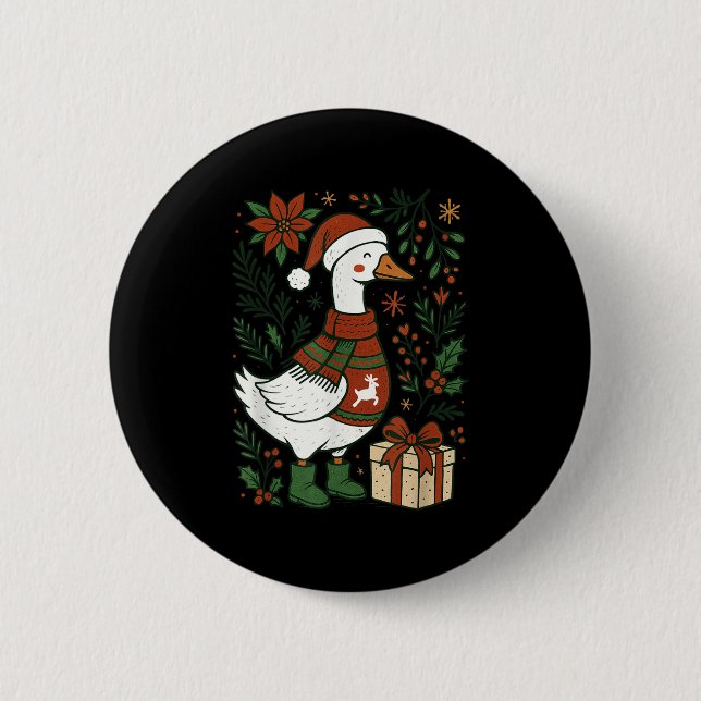 Retro Boho Floral Funny Xmas Silly Goose Lover Chr Button (Vorderseite)