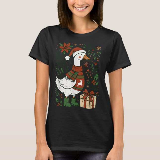 Retro Boho Floral Funny Xmas Silly Goose Lover Chr T-Shirt (Vorderseite)