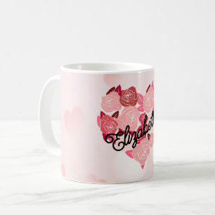 Retro Boho Floral I Herzname Kalligrafie Text Kaffeetasse