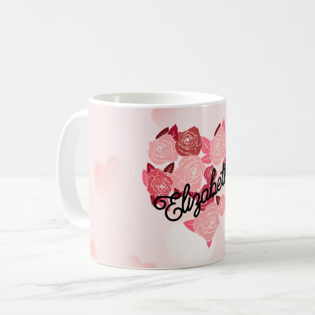 Retro Boho Floral I Herzname Kalligrafie Text Kaffeetasse (Vorderseite Links)