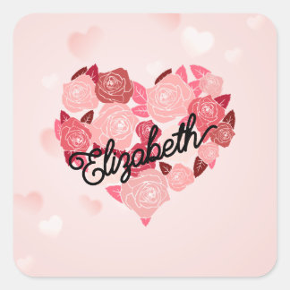 Retro Boho Floral I Herzname Kalligrafie Text Quadratischer Aufkleber