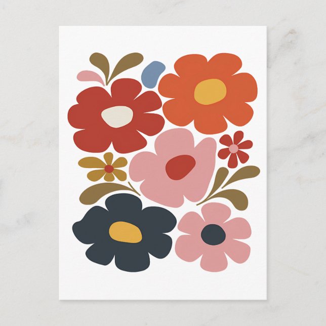 Retro Boho Floral Mitte des Jahrhunderts Moderne Postkarte (Vorderseite)