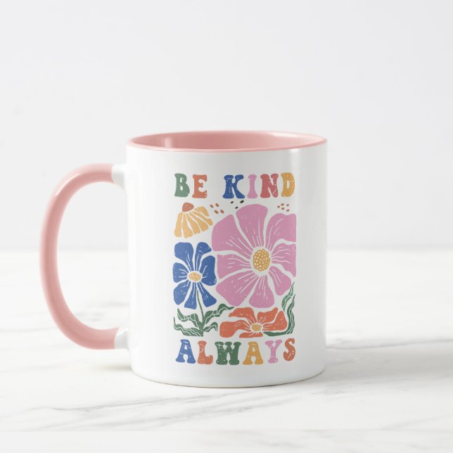 Retro Boho Floral Motivation Quote -Be Kind Always Tasse (Links)
