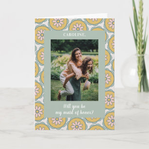 Retro Boho Floral Pastell Brautjungfer Foto Vorsch Karte