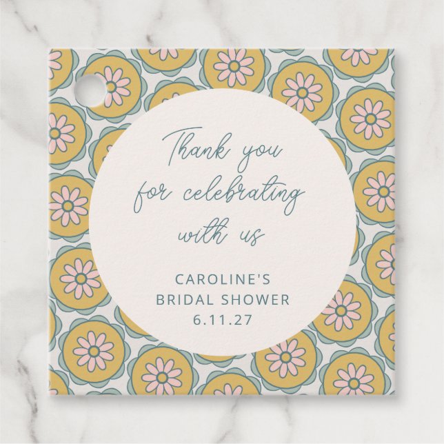 Retro Boho Floral Yellow Custom Dusche Vielen Dank Geschenkanhänger (Vorderseite)