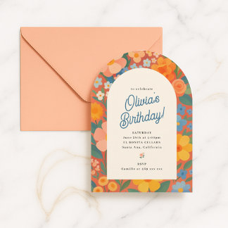 Retro Boho Flower Party Invite Einladung