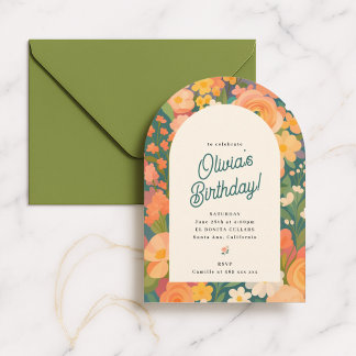 Retro Boho Flower Party Invite Einladung