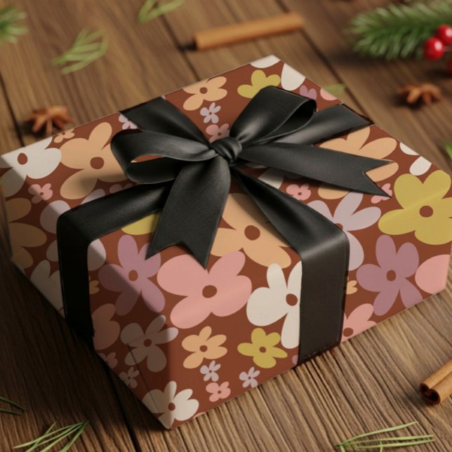 Retro Boho Flower Power Pattern Geschenkpapier (Von Creator hochgeladen)