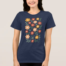 Retro Boho Flowers Pattern - Autumn Hues Floral Tri-Blend Shirt