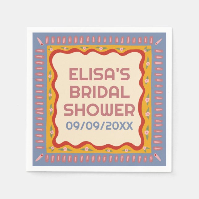 Retro Boho Fun Handmade CUSTOM Brautparty Serviette (Vorderseite)