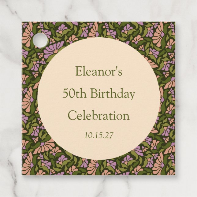 Retro Boho Green Niedlich BlumenCustom 50. Geburts Geschenkanhänger (Vorderseite)