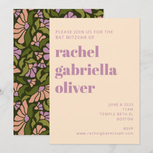 Retro Boho Grüne Botanische Groovy Bat Mitzvah Einladung