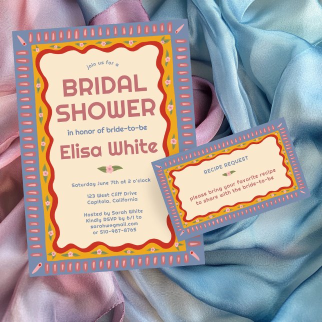 Retro Boho Handmade CUSTOM Brautparty Rezept Begleitkarte (Retro Boho Handmade CUSTOM Bridal Shower Recipe Enclosure Card
)