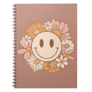 Retro Boho Happy Face, Niedliche Blush Floral Notizblock