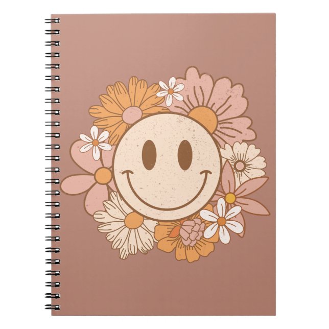 Retro Boho Happy Face, Niedliche Blush Floral Notizblock (Vorderseite)