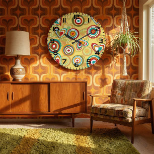 Retro Boho Herz und Kreise 70er Groovy Muster Große Wanduhr