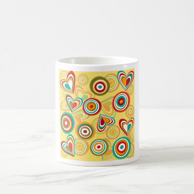 Retro Boho Herz und Kreise 70er Groovy Muster Kaffeetasse (Von Creator hochgeladen)