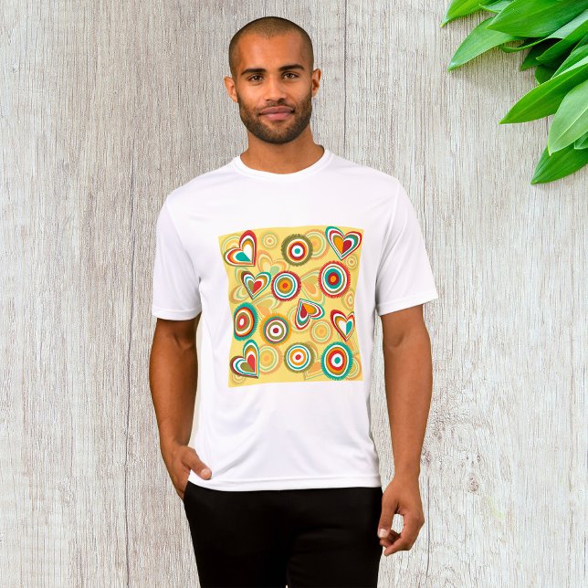 Retro Boho Herz und Kreise 70er Groovy Muster T-Shirt (Von Creator hochgeladen)
