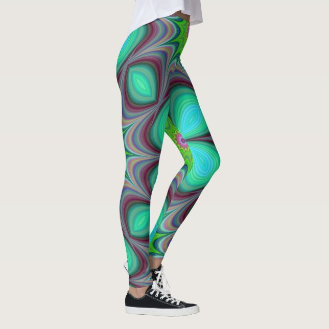 Retro Boho Hippie Green Clover Psychedelic Mandala Leggings (Rechts)