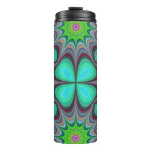 Retro Boho Hippie Green Clover Psychedelic Mandala Thermosbecher