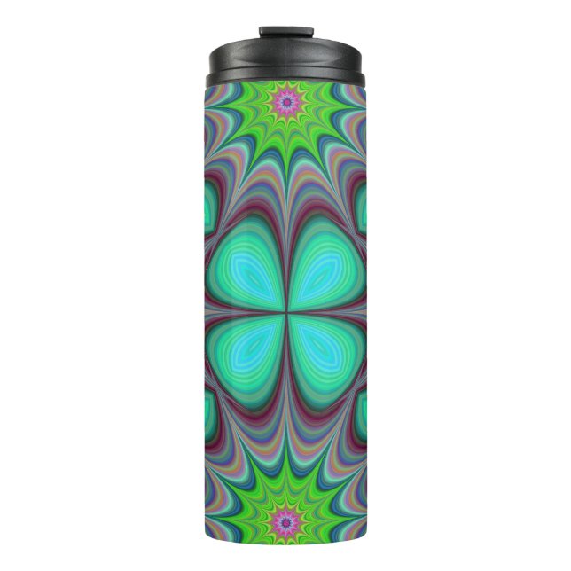 Retro Boho Hippie Green Clover Psychedelic Mandala Thermosbecher (Vorderseite)