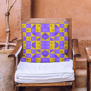 Retro Boho Lila und Gelbe Gänseblümchen Karomuster Kissen