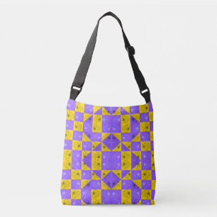 Retro Boho Lila und Gelbe Gänseblümchen-Schachbret Tragetaschen Mit Langen Trägern