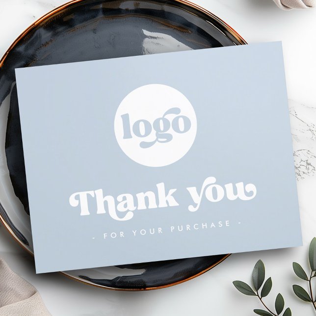 Retro boho Logo hinzufügen dusty blue danke Karte (Retro boho add logo dusty blue thank you card)