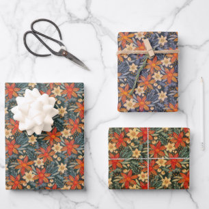 Retro-Boho-Muster mit Weihnachtsstern für Weihnach Geschenkpapier Set