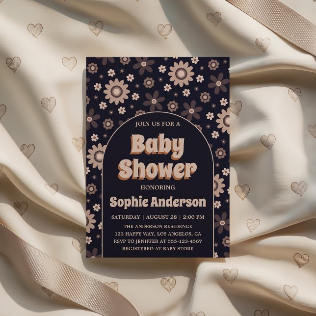 Retro Boho Navy Floral Arch Baby Shower Einladung (Von Creator hochgeladen)