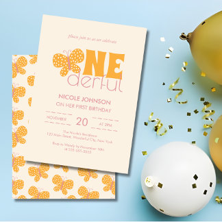 Retro Boho Niedlich Butterfly Kinder 1 Geburtstag Einladung