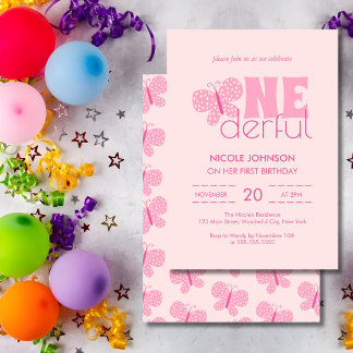 Retro Boho Niedlich Butterfly Kinder 1 Geburtstag Einladung