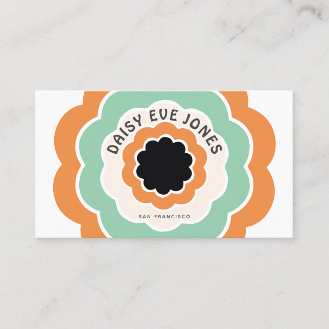 Retro Boho Orange Black Green Blume Circle Visitenkarte (Vorderseite)