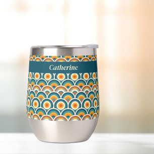 Retro Boho Orange Blue Sun Circle Pattern