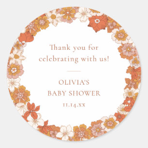 Retro-Boho-Orange-Blumen-Baby-Shower-Dankeschön Runder Aufkleber