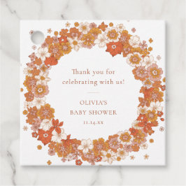 Retro Boho Orange Floral Baby Shower Thank You Geschenkanhänger