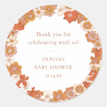 Retro Boho Orange Floral Baby Shower Thank You