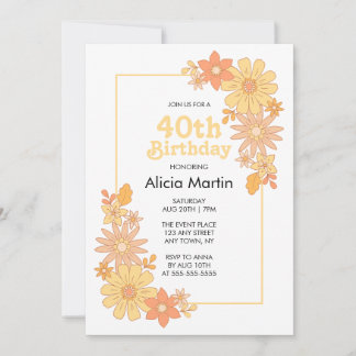 Retro Boho Orange Peach Flora Groovy Einladung